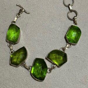 Faceted Green Quartz Silver Link Bracelet